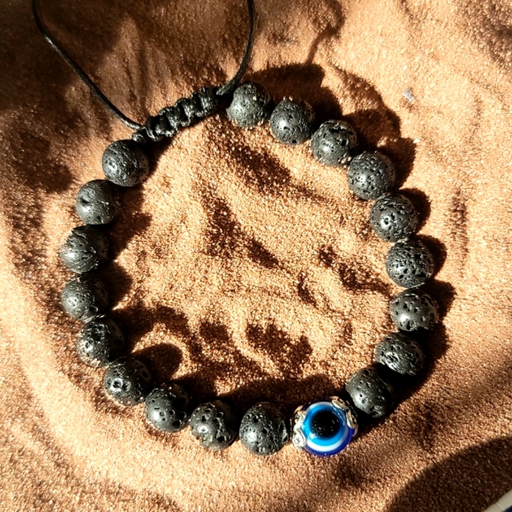 Lava Stone Evil Eye Adjustable Bracelet